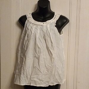 Ann Taylor White Crochet Trim Blouse